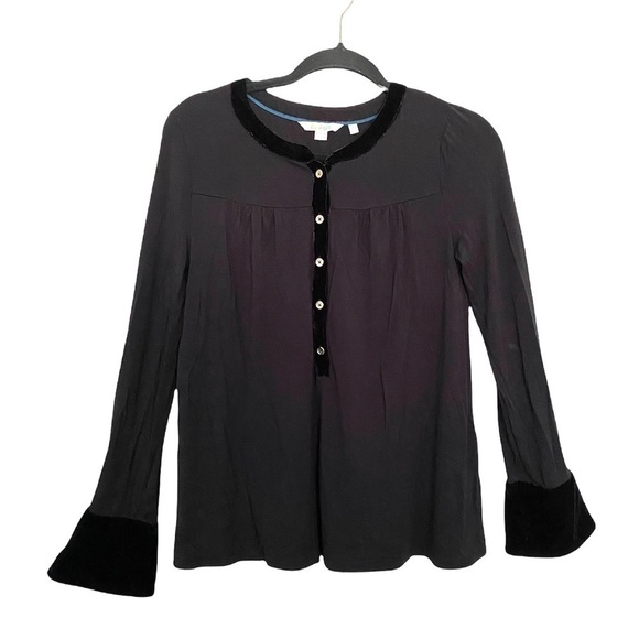 Boden 4 Nadien Black Velvet Trim Long Sleeve Top Gold Button Detail - Picture 1 of 10